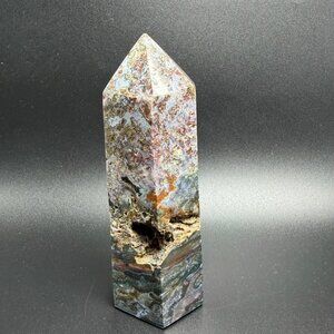 Natural Ocean Jasper Tower Druzy Stone Obelisk Reiki Healing Crystal  5.25" 444g